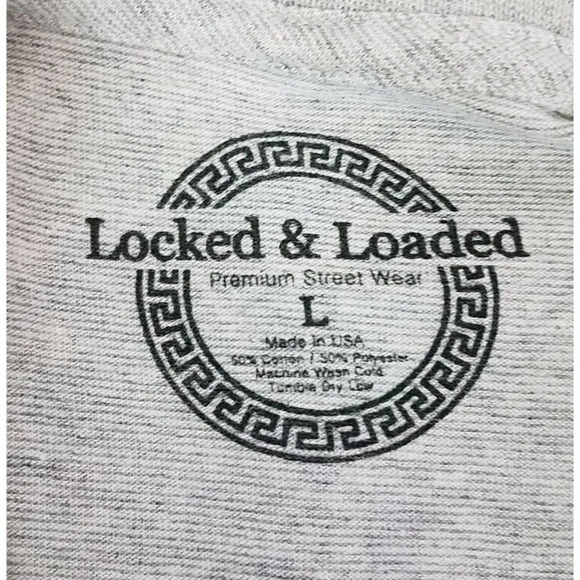 Locked And Loaded MEN'S SIZE LARGE T-Shirt Stars And Stripes Gray and White PATR - Picture 5 of 5